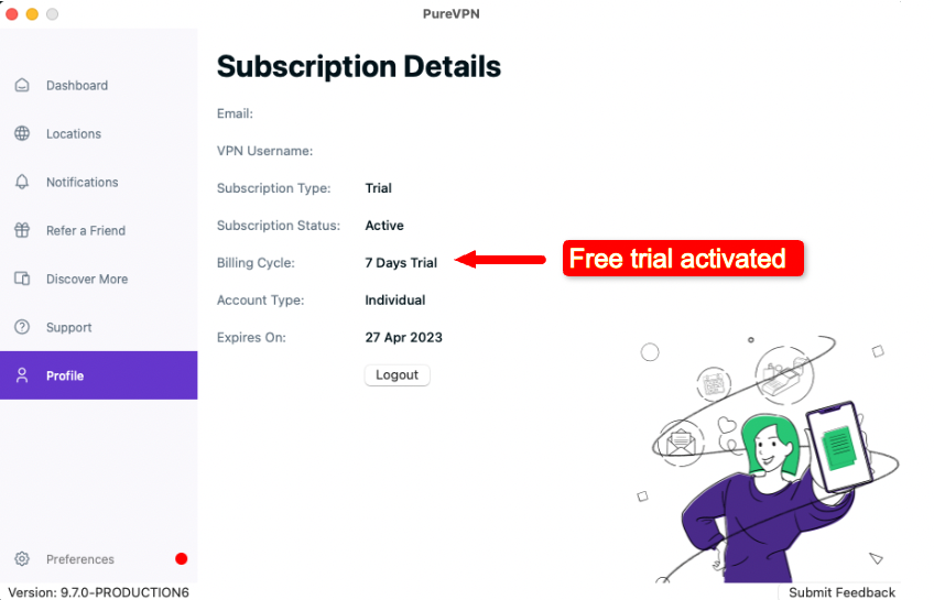 PureVPN free trial: Activated 7-day trial