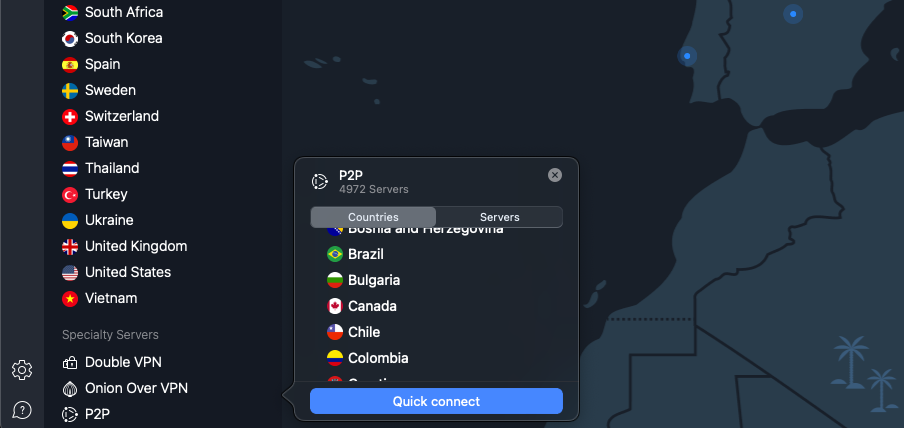 NordVPN P2P server list