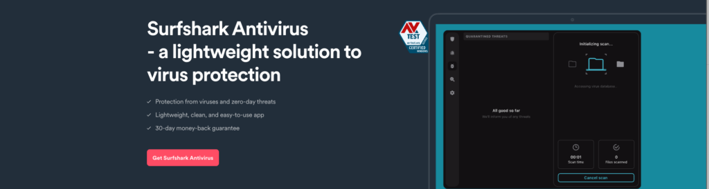 Surfshark Antivirus review: Dashboard